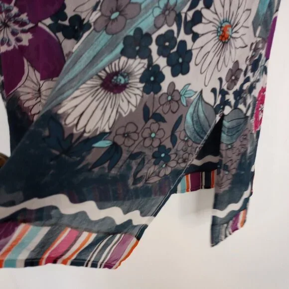 Coldwater Creek Silk Stripe & Floral Sheer Tunic Top - Picture 6 of 11